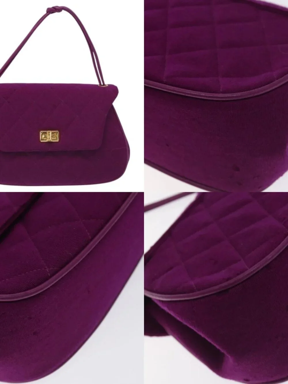 CHANEL Matelasse Hand Bag cotton Purple Gold CC Auth 131194